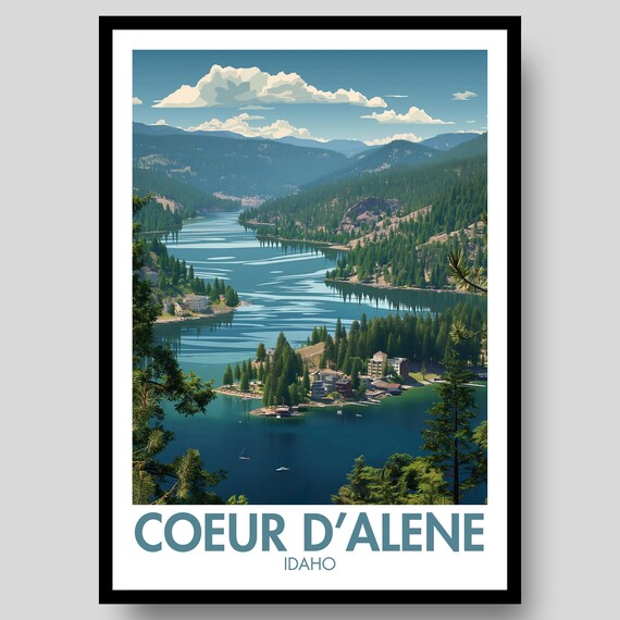Coeur D'Alene Idaho Lake Mountain Panorama Scenic Travel Poster