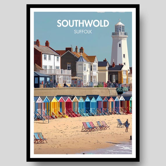 Southwold Poster Suffolk Landscape Map English Countryside Sufflok Print Uk Wall Art