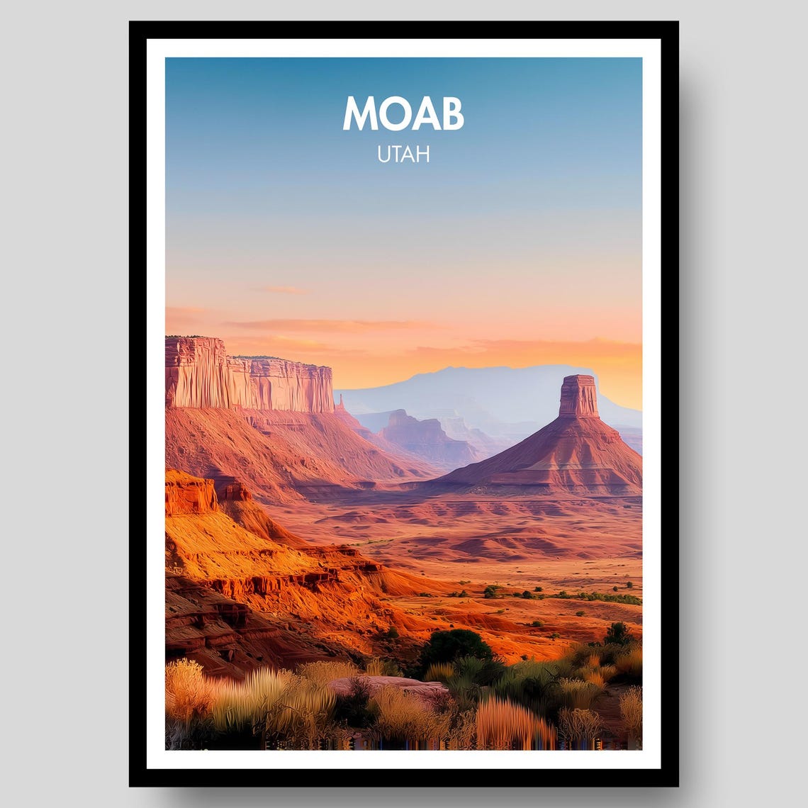 Moab Utah Red Rock Desert Buttes Golden Sunset Landscape Poster