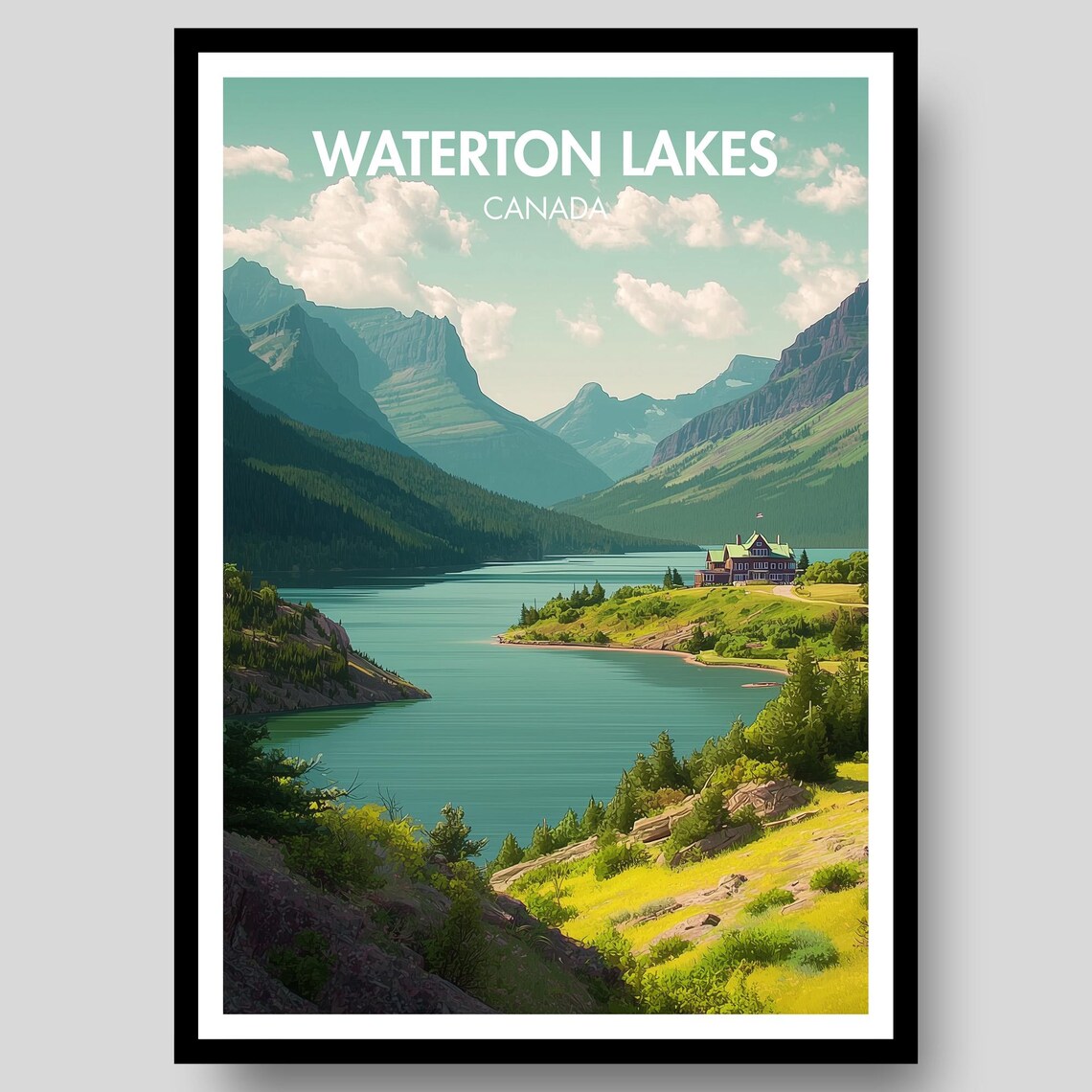 Waterton Lakes Poster, Rocky Mountains Travel Poster