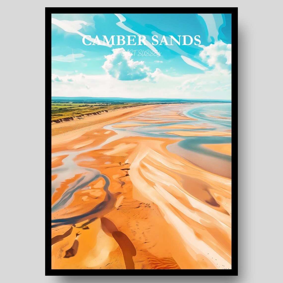 Camber Sands East Sussex Aerial Golden Beach Dunes Coast Poster