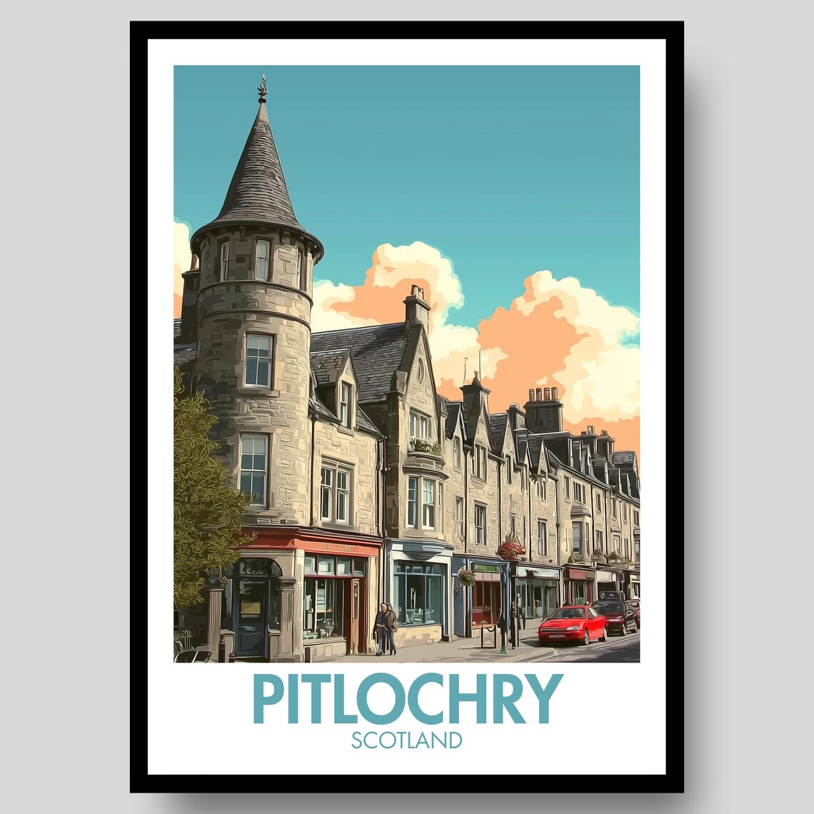 Pitlochry Scotland Stone Street Historic Town Retro Travel Poster