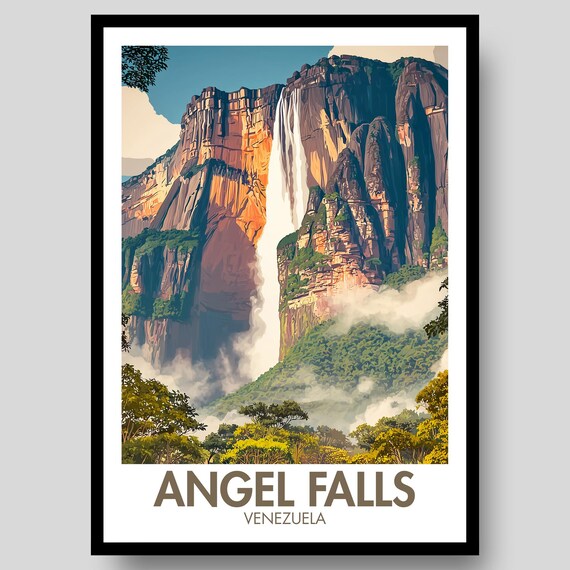 Angel Falls Venezuela Waterfall Cliffs Minimalist Travel Poster
