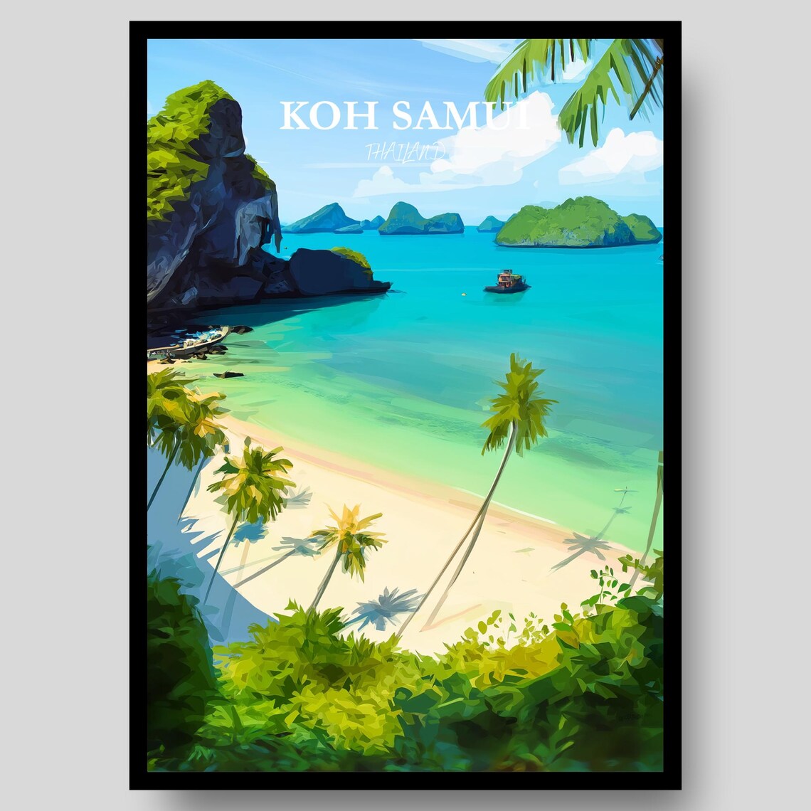 Koh Samui Thailand Turquoise Bay Palm Fringed Sand Art Poster
