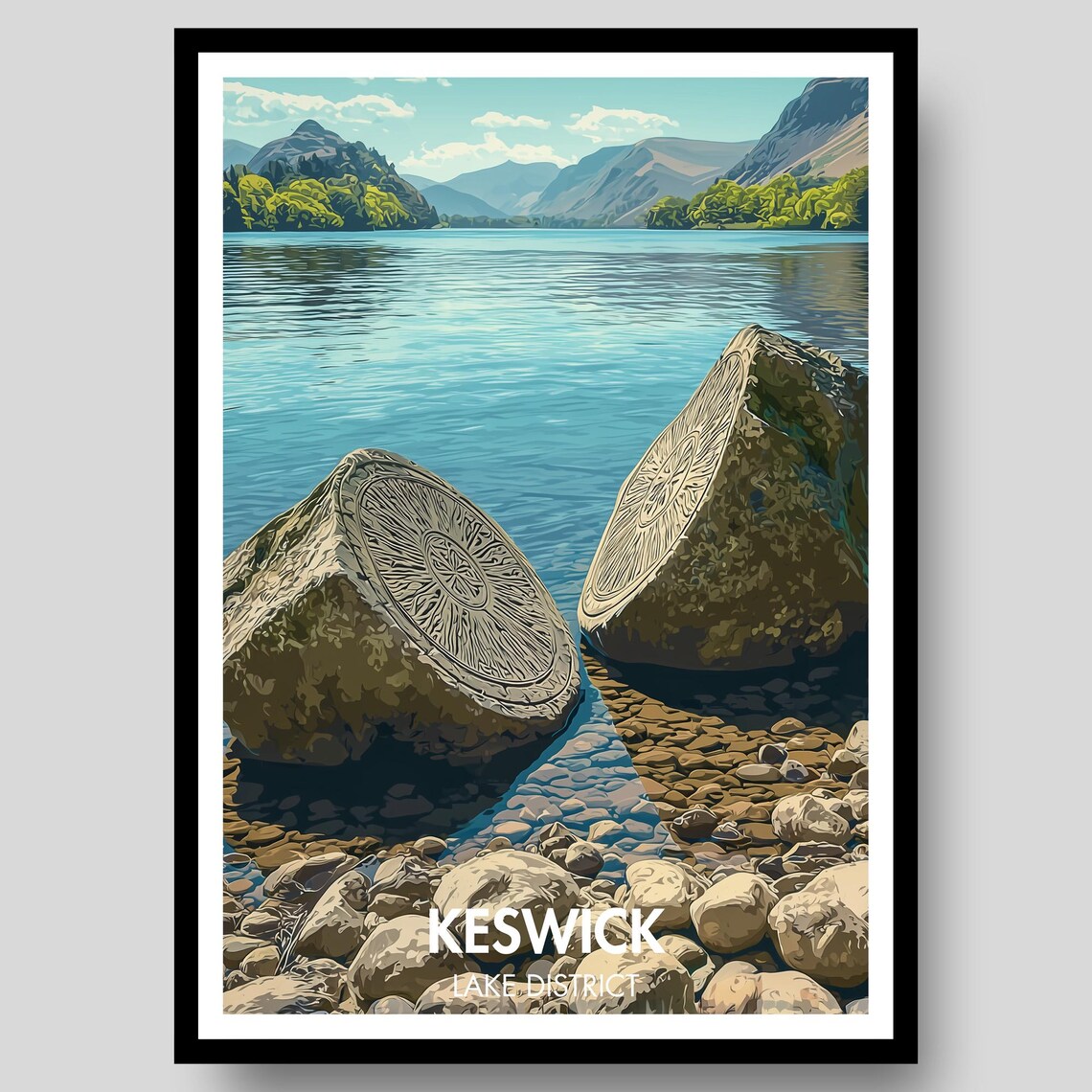 Keswick Poster, Lake District Derwentwater Hiking Print