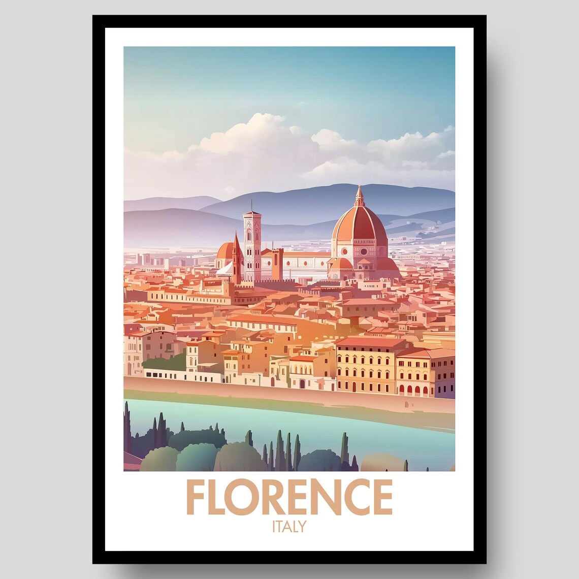 Florence Italy Duomo Cathedral Skyline Tuscany Retro Travel Poster