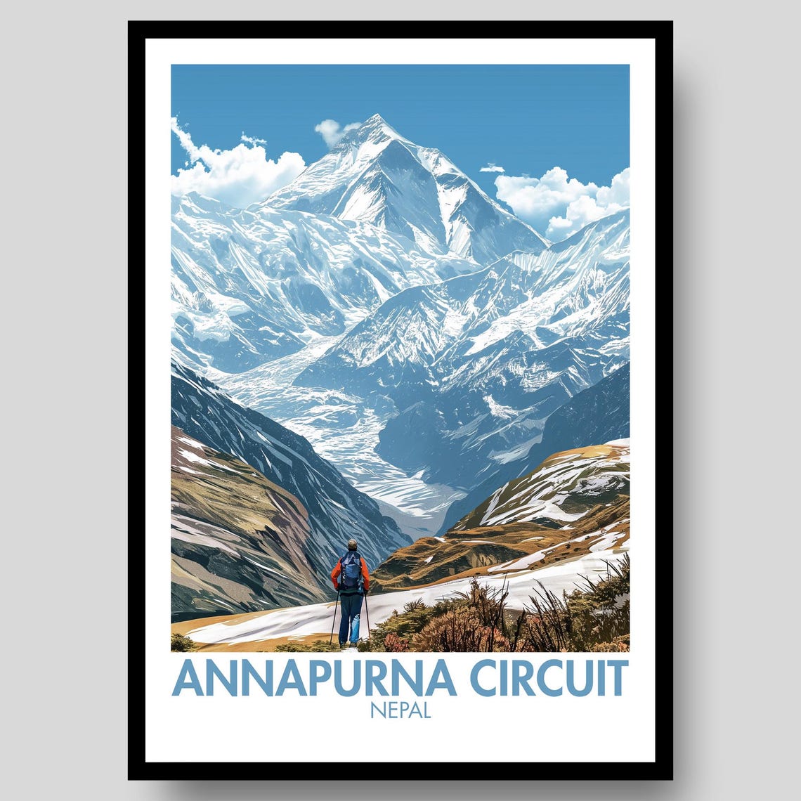 Annapurna Circuit Nepal Himalayan Mountain Trek Hiker Travel Poster