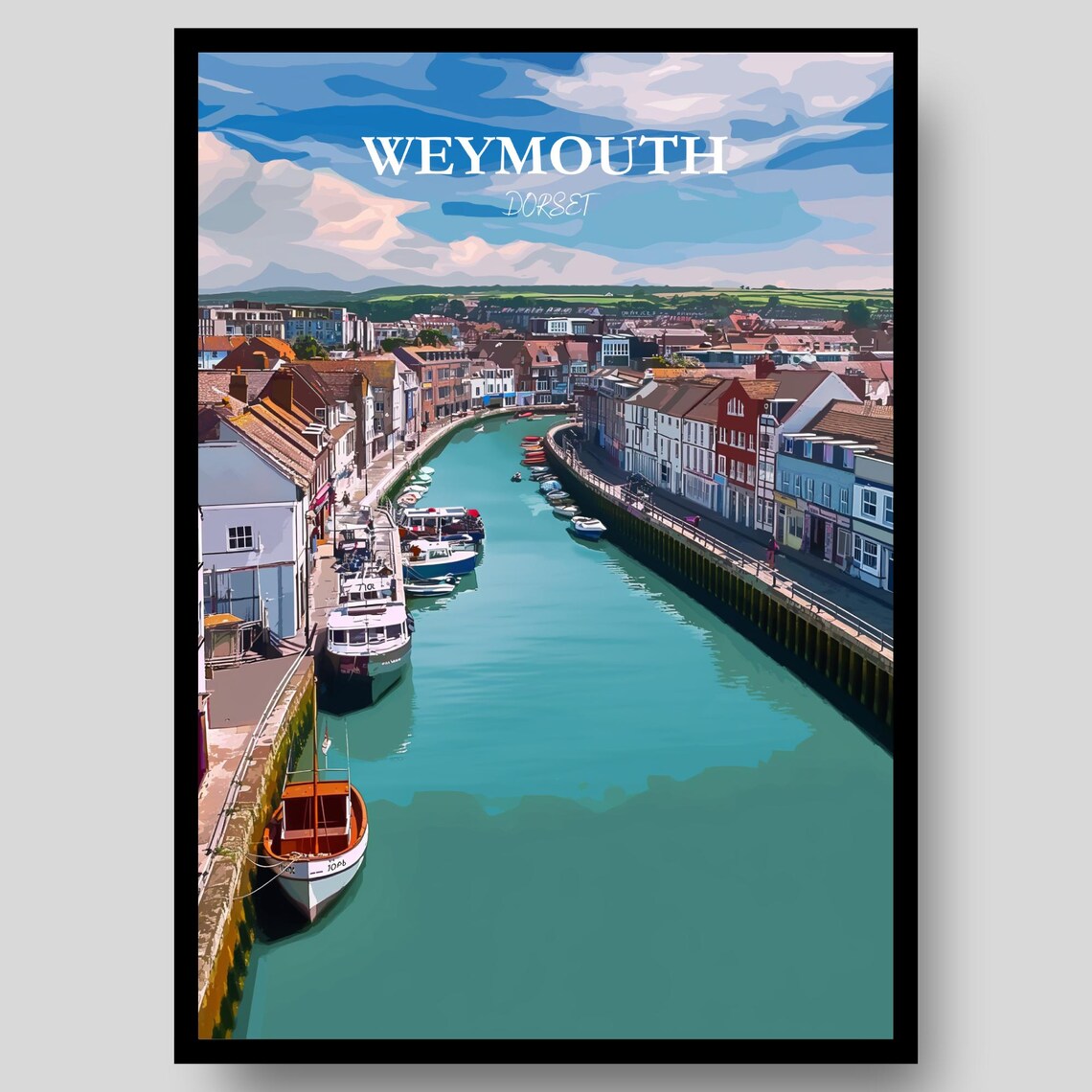 Weymouth Dorset Harbor Boats High Street Quayside Art Poster