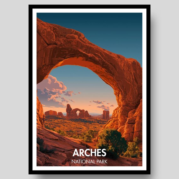 Arches National Park Giant Sandstone Arch Desert Vista Travel Poster