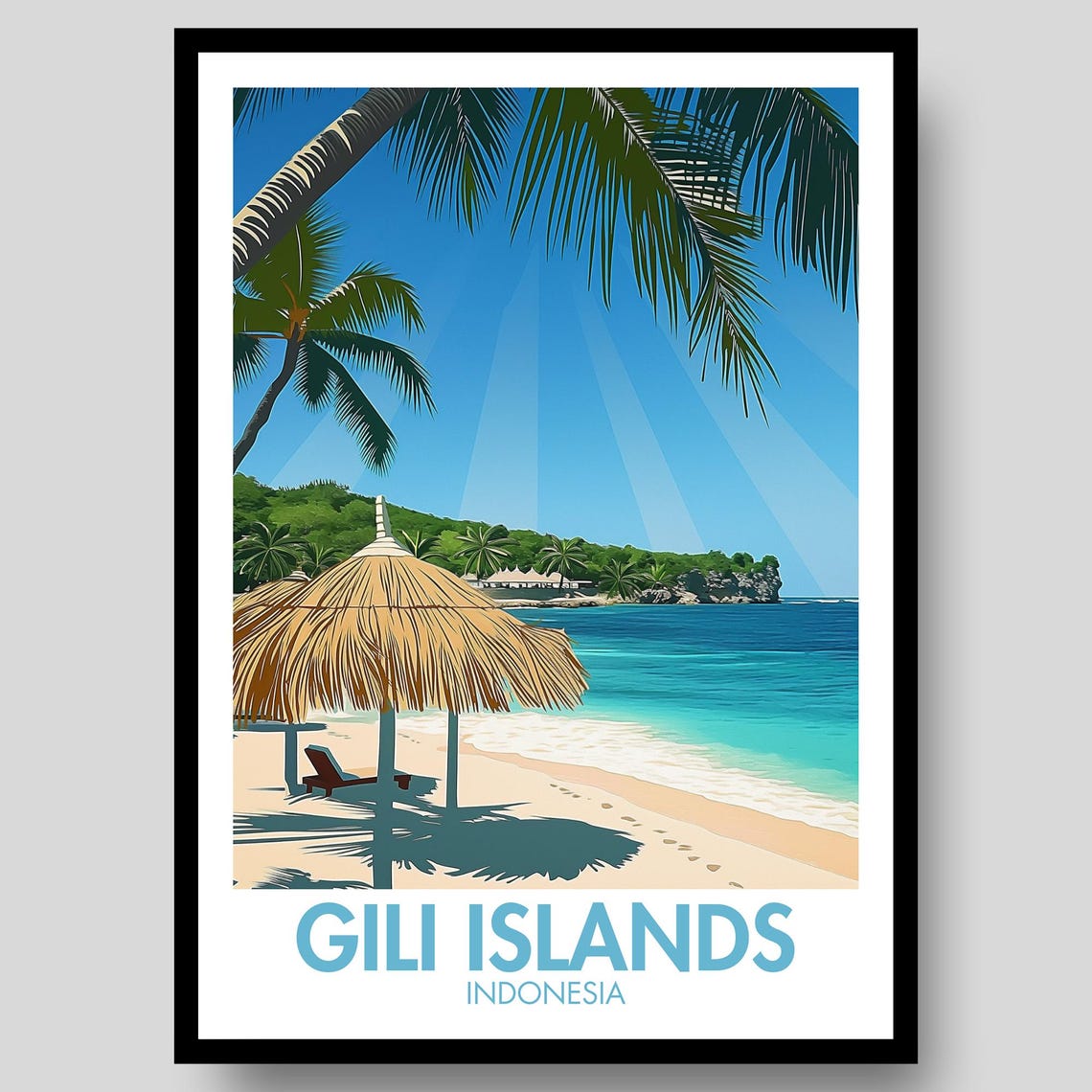 Gili Islands Indonesia Beach Parasol Palm Turquoise Sea Poster