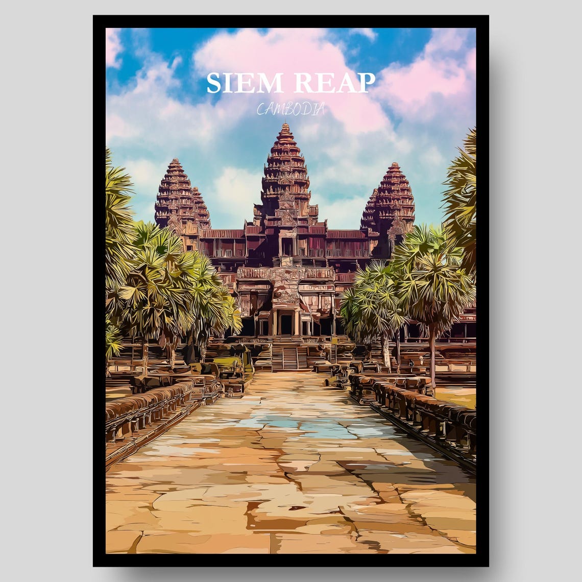 Siem Reap Cambodia Angkor Wat Temple Approach Walkway Poster