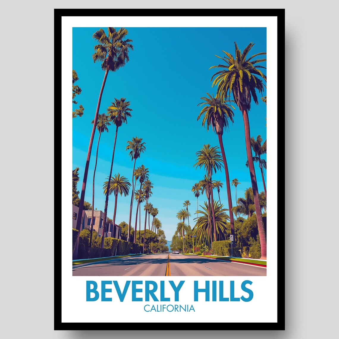 Beverly Hills California Palm Tree Street Sunny Sunset Poster