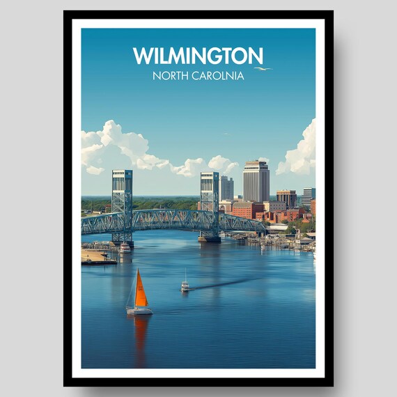 Wilmington North Carolina Sailboat Harbor Skyline Travel Poster