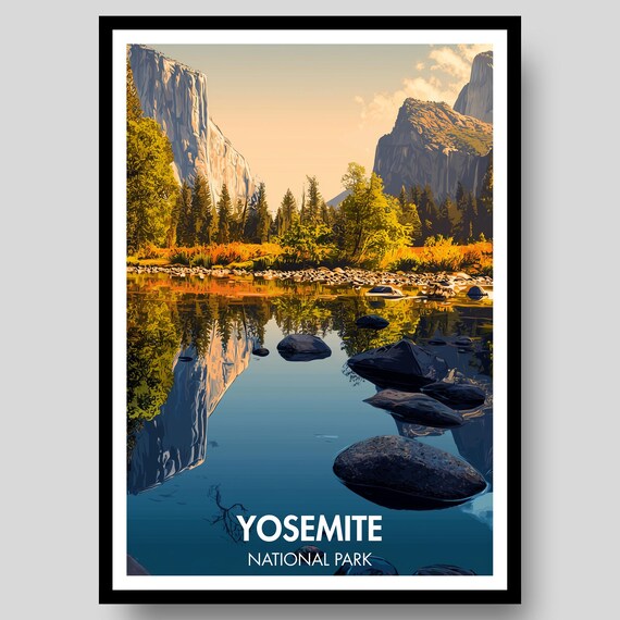 Yosemite National Park Fall Lake Mirror Valley View Travel Poster