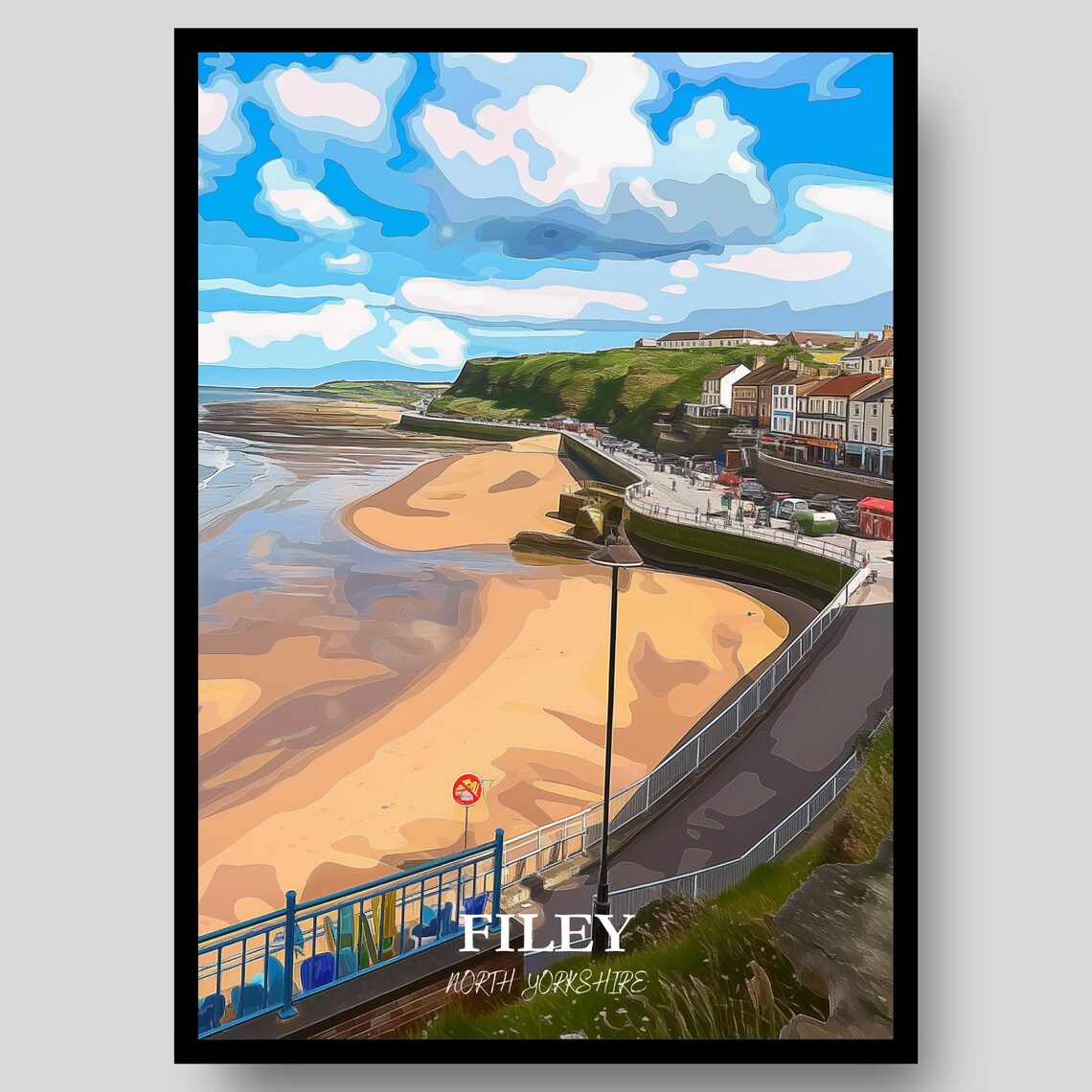 Filey North Yorkshire Coastal Beach Town Vintage Style Travel Poster