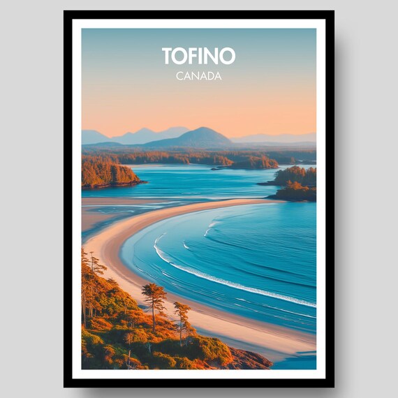 Tofino Canada Golden Hour Beach Waves Pine Forest Poster Art