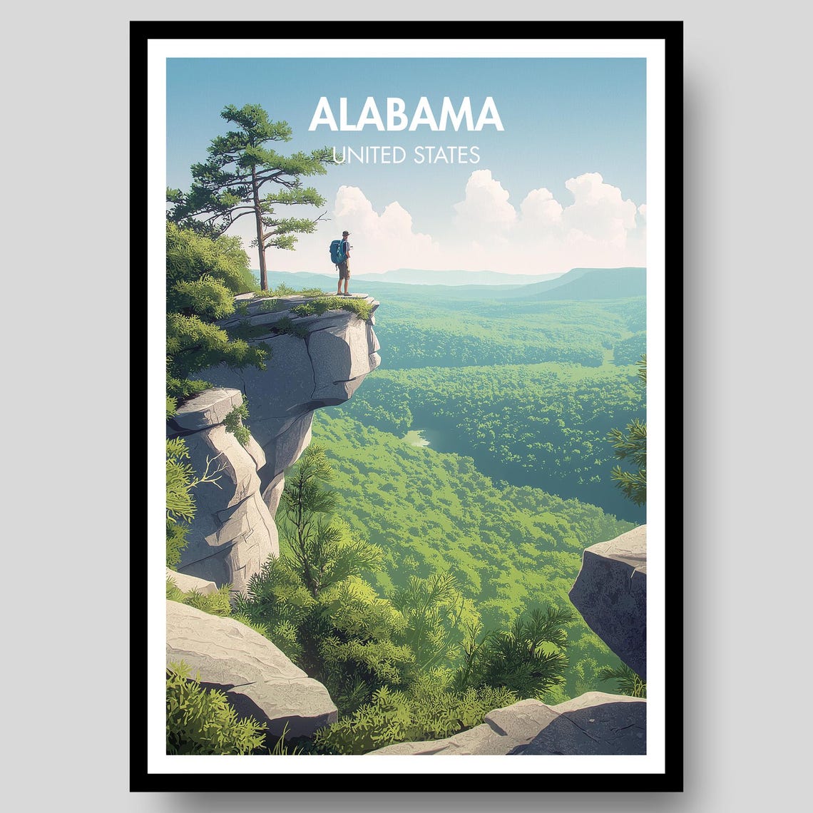 Alabama United States Cliff Overlook Backpack Hiker Scenic Poster