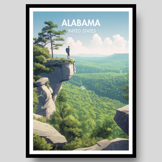 Alabama United States Cliff Overlook Backpack Hiker Scenic Poster