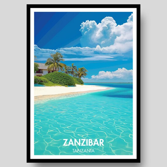 Zanzibar Tanzania Tropical Beach Paradise Turquoise Travel Poster