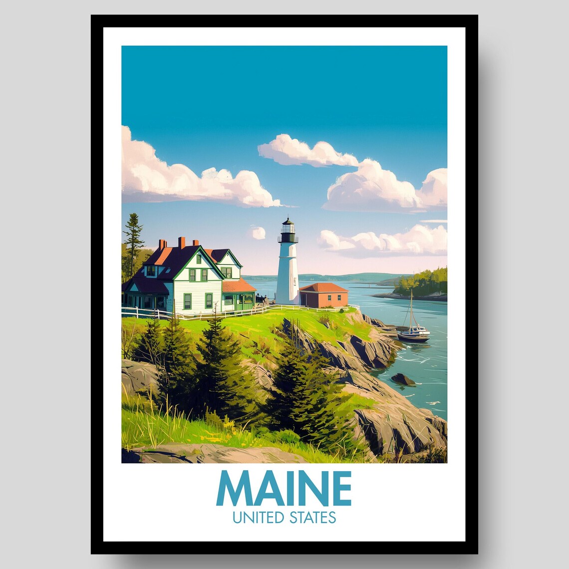 Maine Travel Poster, Gifts Decor Artwork