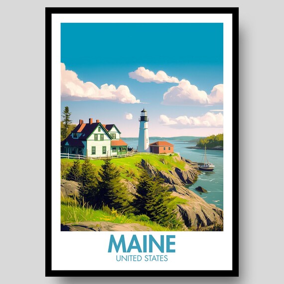 Maine Travel Poster, Gifts Decor Artwork
