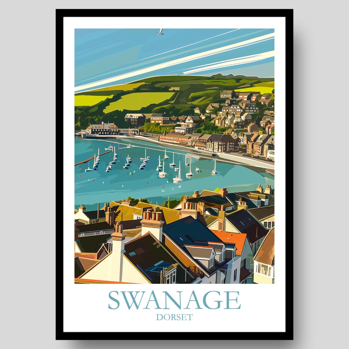 Swanage Dorset Seafront Harbour Sailing Boats Town Travel Poster