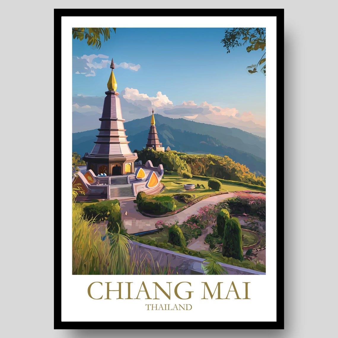 Chiang Mai Thailand Royal Twin Pagodas Mountain Garden Sunset Poster