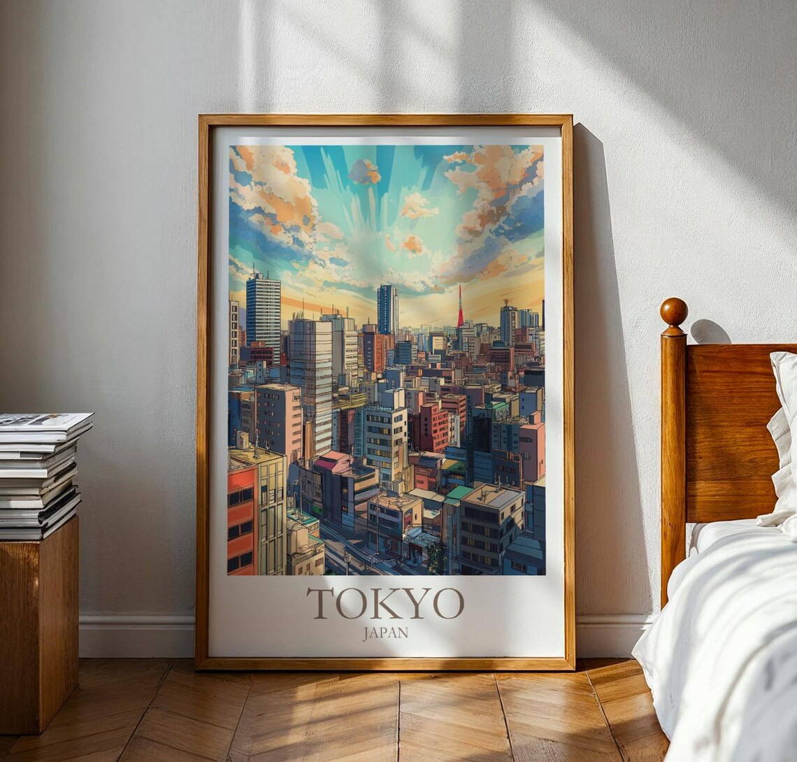 Tokyo Japan Vibrant Anime Cityscape Skyline Retro Travel Poster