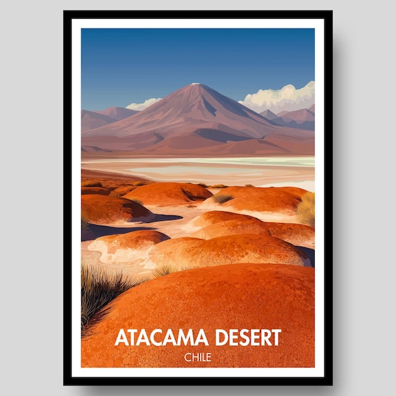 Atacama Desert Chile Volcano Salt Flats Vintage Travel Art Poster