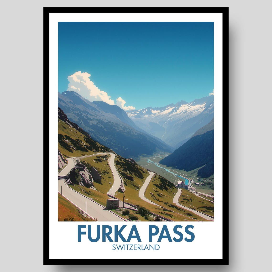 Furka Pass Switzerland Swiss Alps Winding Road Travel Poster
