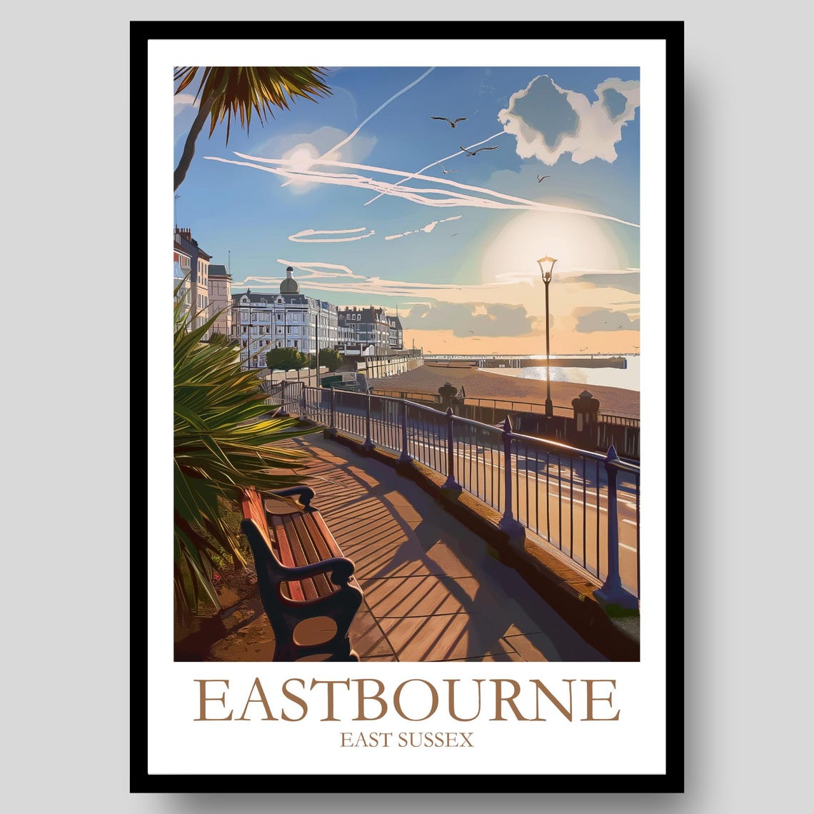 Eastbourne East Sussex Seafront Promenade Sunset Travel Poster