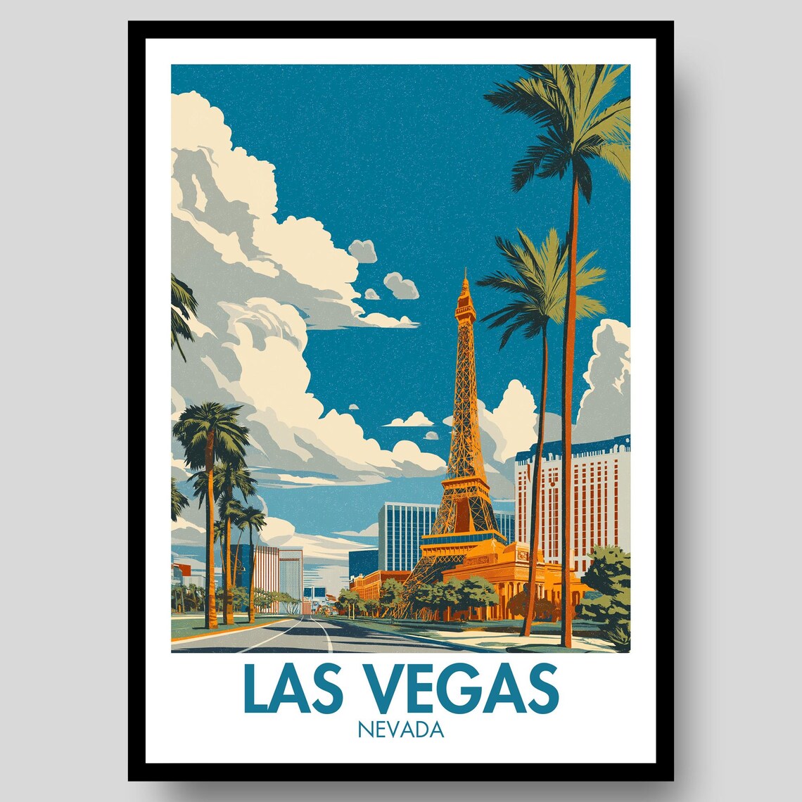 Las Vegas Nevada Strip Eiffel Tower Palm Street Daytime Poster