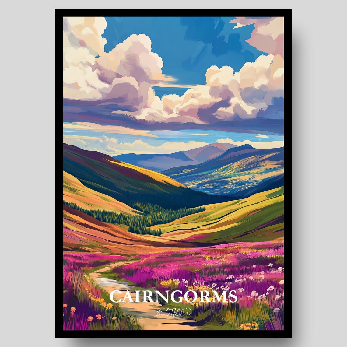 Cairngorms Scotland Highland Heather Mountain Path Landscape Poster