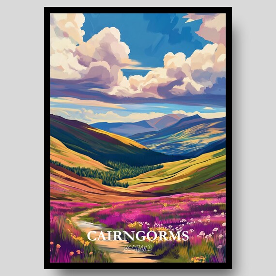 Cairngorms Scotland Highland Heather Mountain Path Landscape Poster