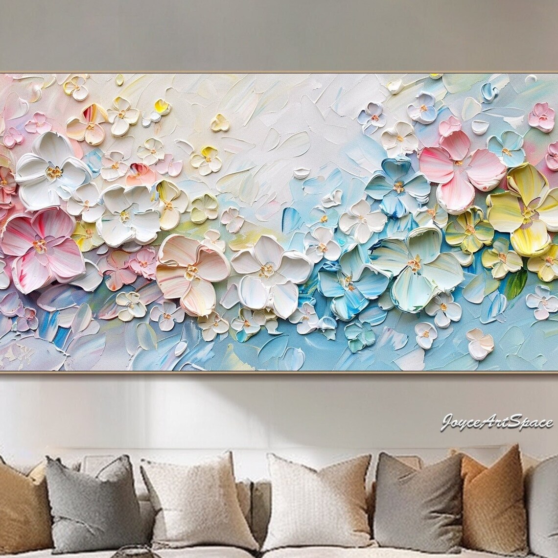Pastel 3D Petal Flowers Spring Textured Floral Oil Painting Poster
