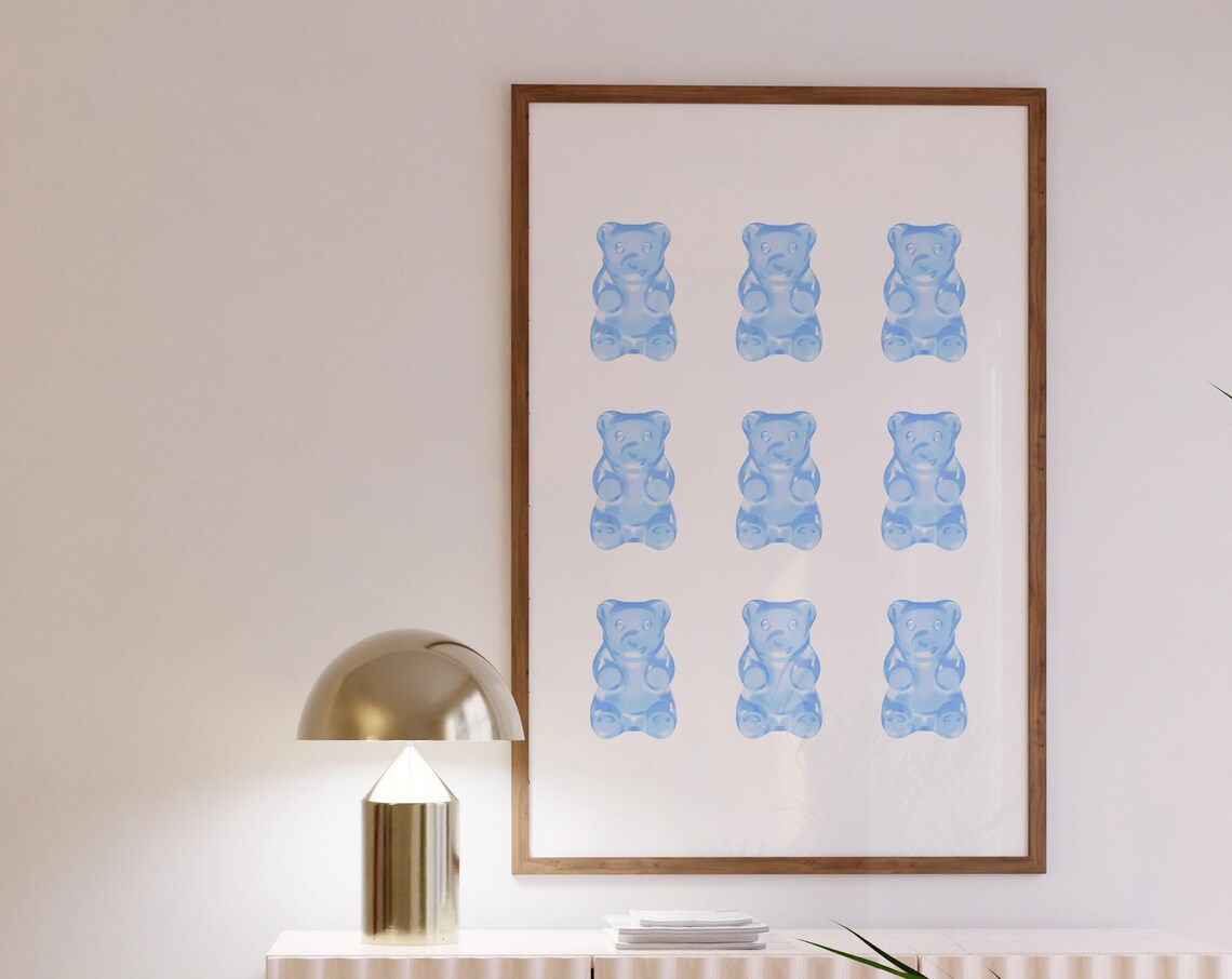 Cool Blue Gummy Bears Nine Grid Preppy Sweet Candy Art Poster