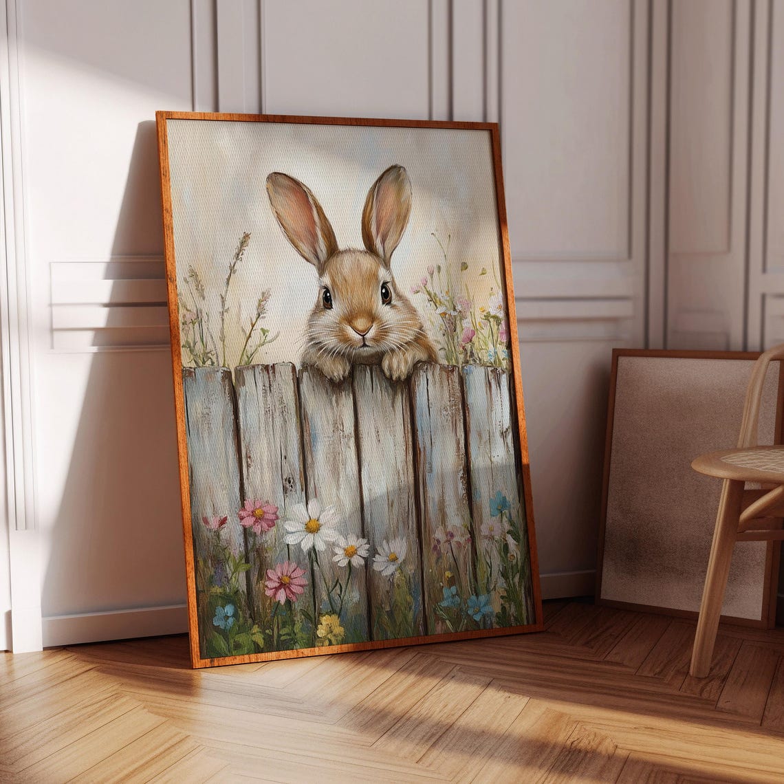 Cute Bunny and Wildflowers, Rustic Spring Rabbit Art Print