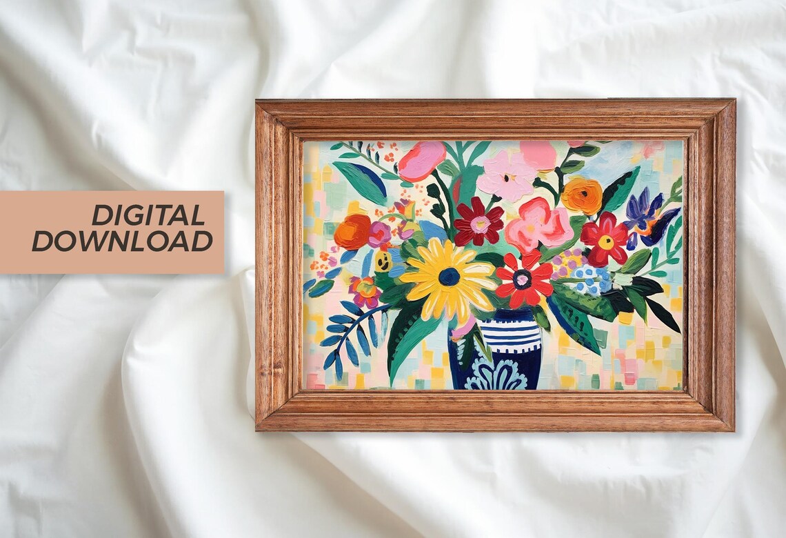 Abstract Flower Bouquet, Vibrant Impressionist Painting - Image 3