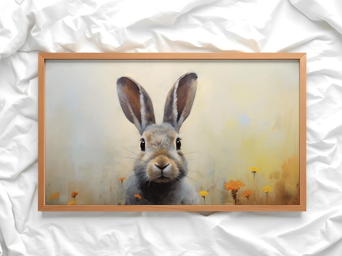 Bunny Frame TV Art, Vintage Rabbit Painting - Image 2