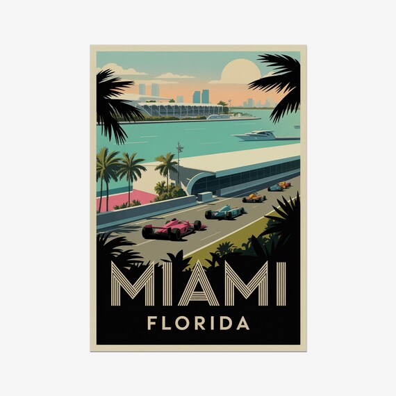 Miami Florida Formula 1 Grand Prix Street Race Sunset Poster