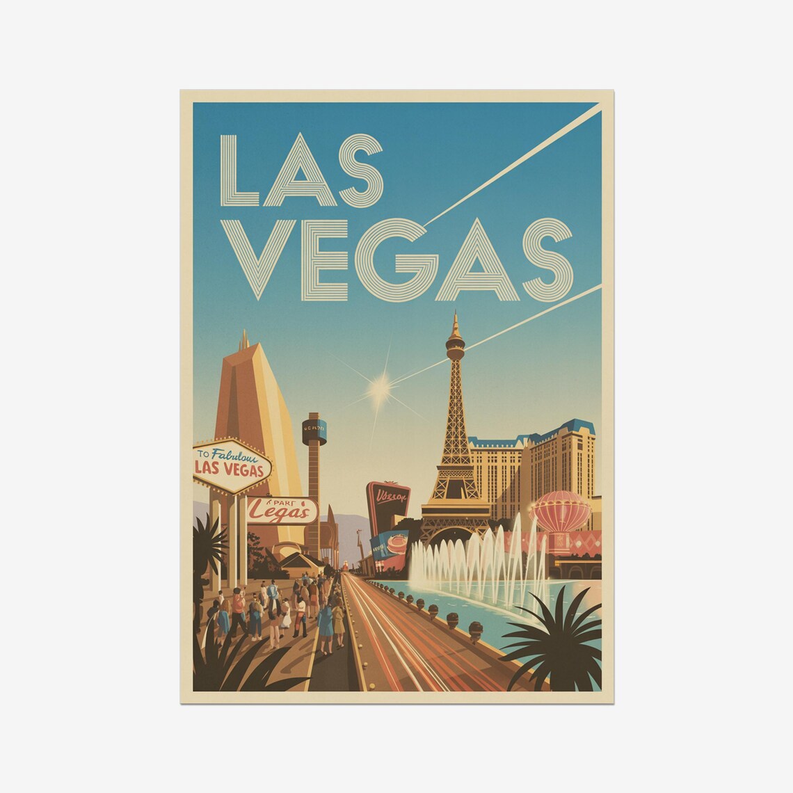 Las Vegas Nevada Vintage Strip Casinos and Fountains Travel Poster