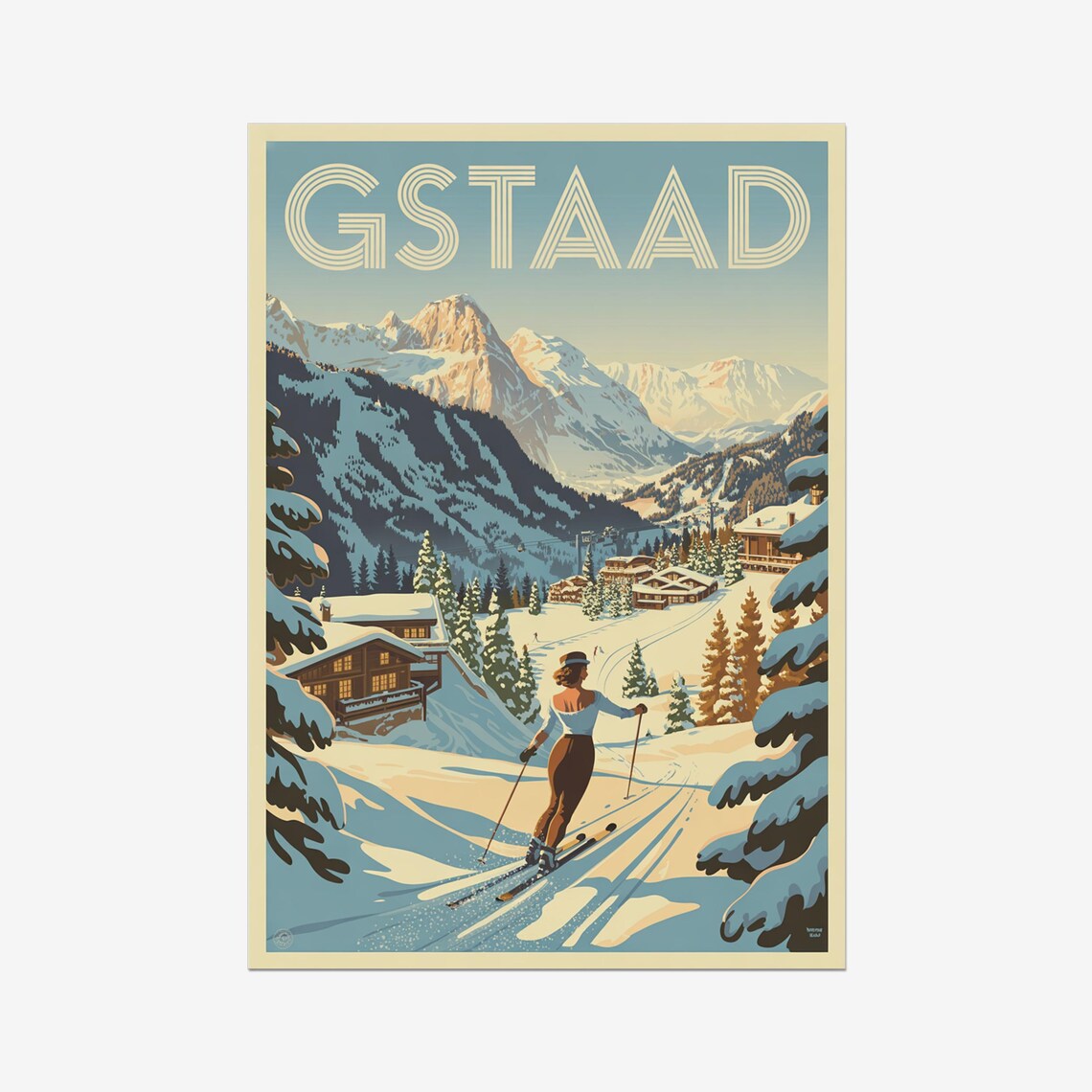 Gstaad Switzerland Vintage Ski Slope Scenic Alpine Village Poster