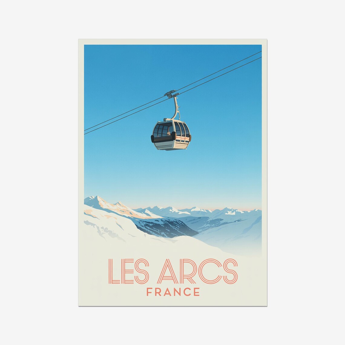 Les Arcs France Gondola Above Snow Peaks Vintage Travel Poster
