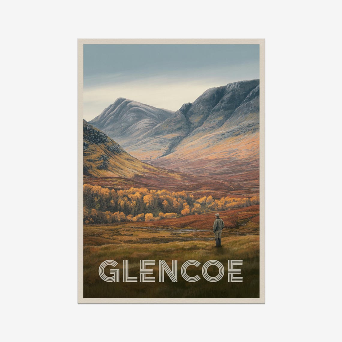 Glencoe Scotland Autumn Valley Mountains Hiker Retro Travel Poster