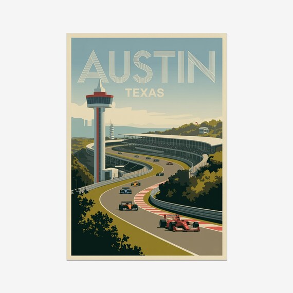 Austin Texas Vintage F1 Grand Prix Race Circuit Retro Poster