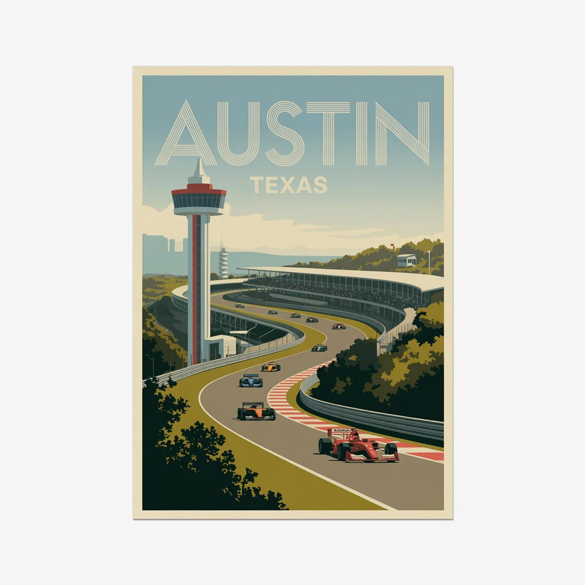 Austin Texas Vintage F1 Grand Prix Race Circuit Retro Poster