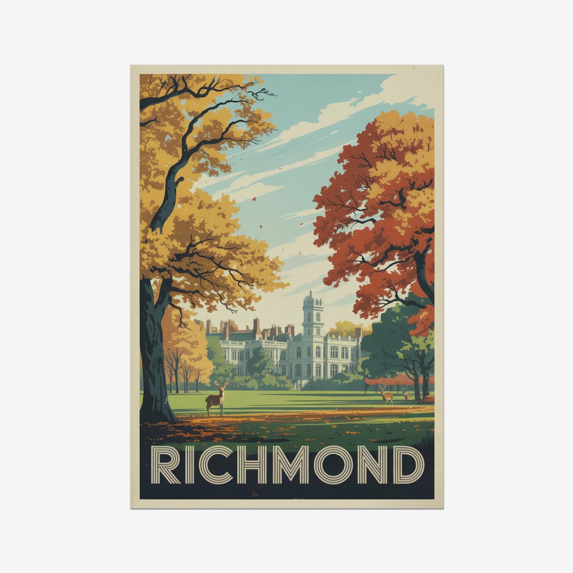 Richmond London Autumn Deer Park Golden Trees Vintage Travel Poster