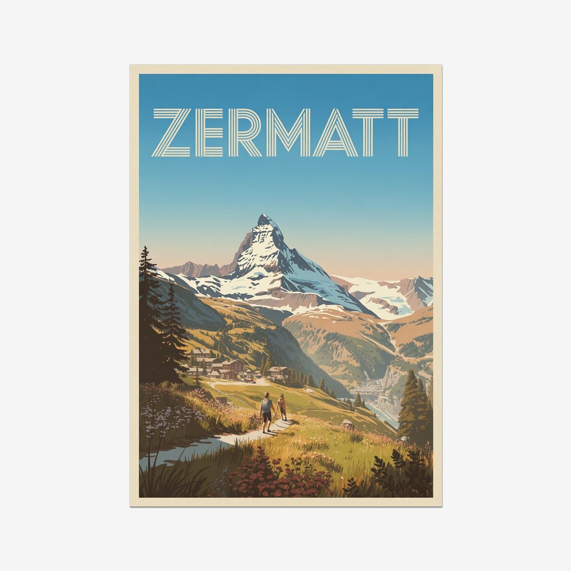 Zermatt Switzerland Matterhorn Alpine Vintage Hiking Travel Poster
