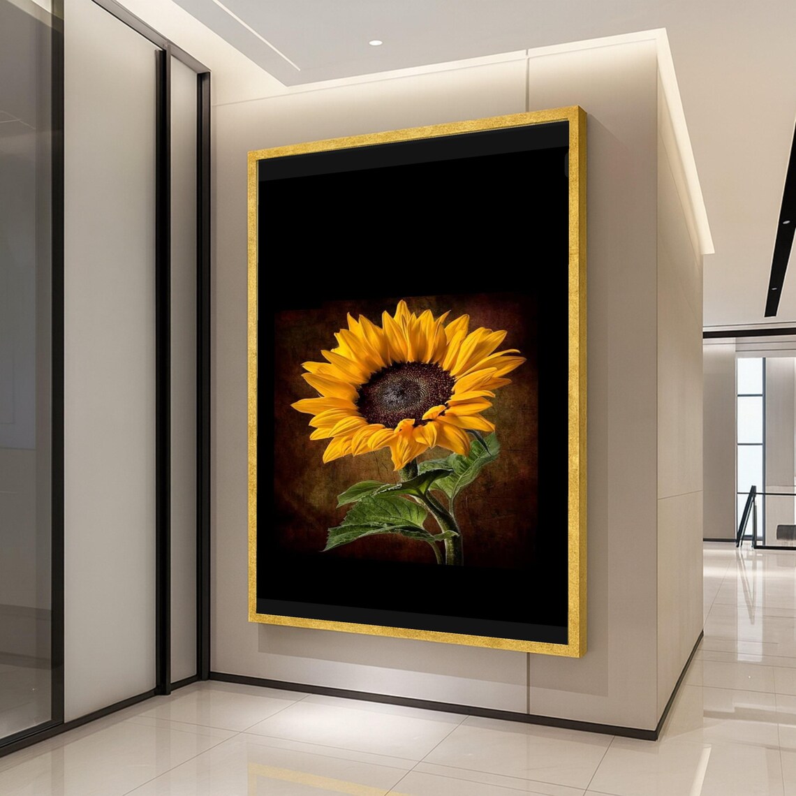 Dark Sunflower Art Print, Botanical Decor