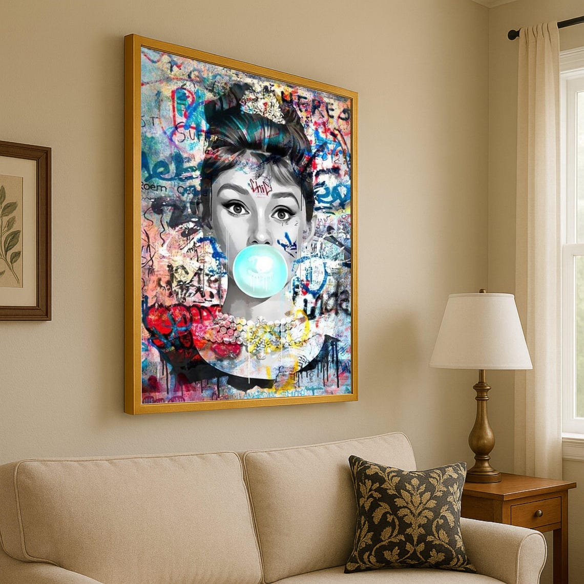 Audrey Hepburn Bubblegum Pop Art Portrait Graffiti Style Poster